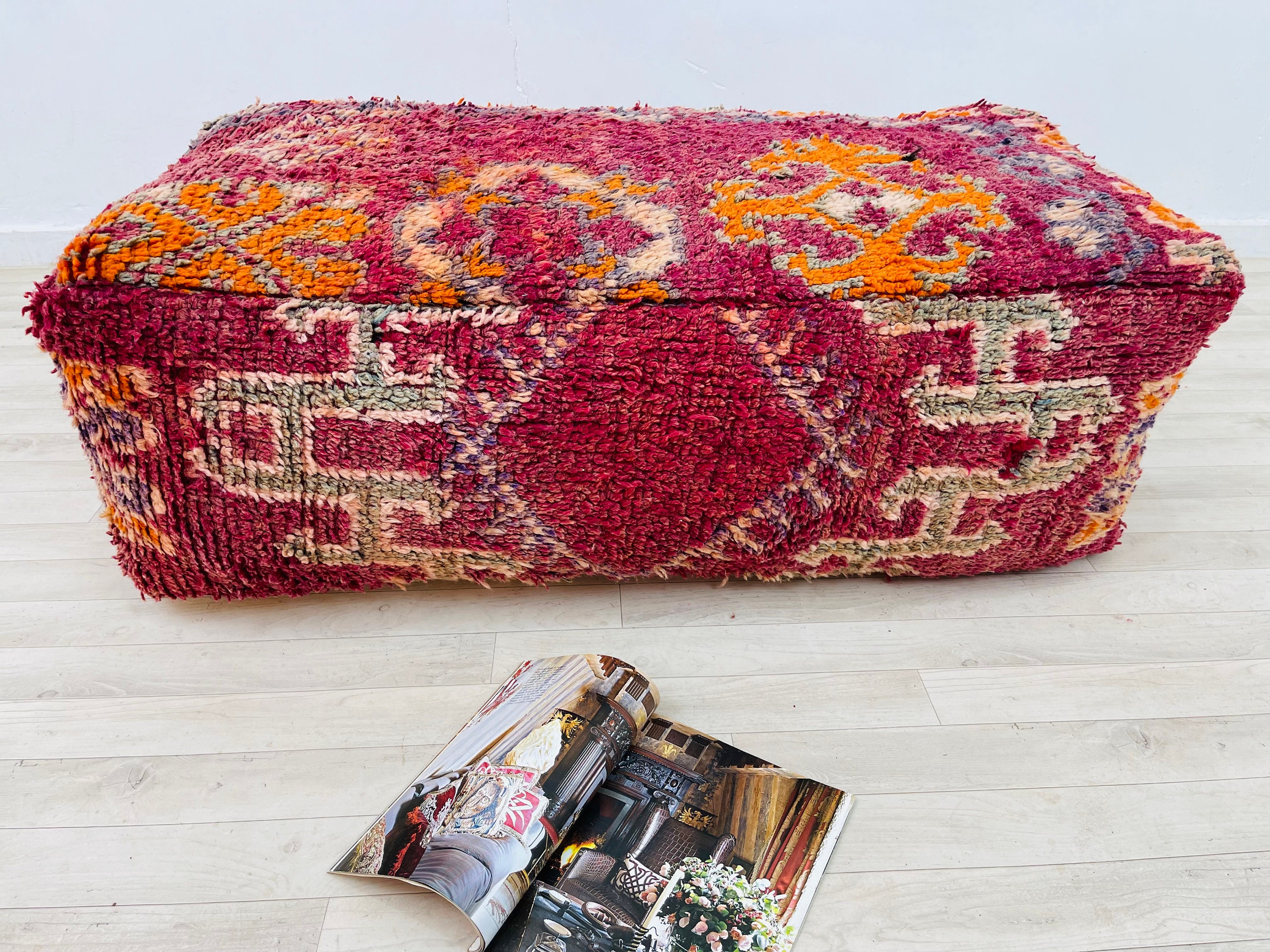 Vintage Floor Cushion Large Moroccan Pouf Beanbag Rectangular Boho Poef 48 24 16