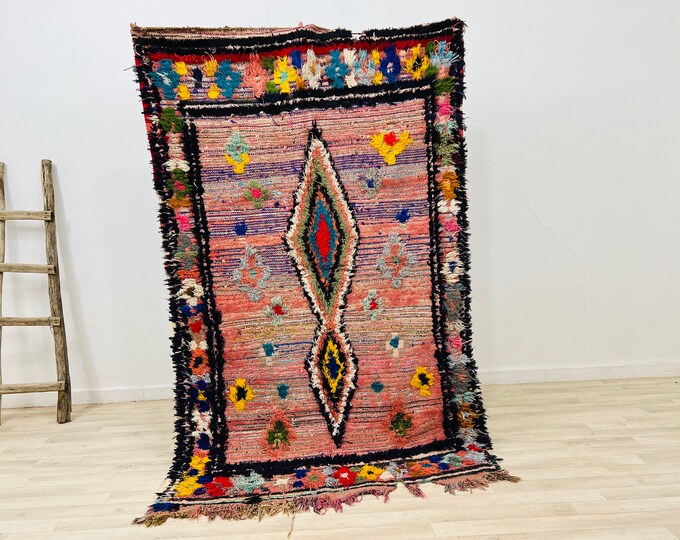 Contemporary Boucherouite rug,traditional Berber rug,handmade rug,moroccan wool rug 6.8ft x 4.3ft