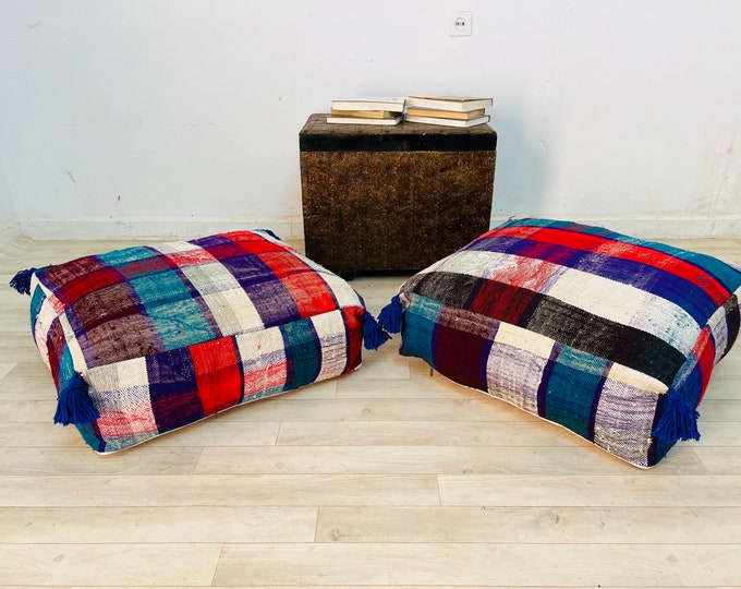 Colorful floor pouf-Handmade pouffe-Square pouf moroccan floor cushion 24" 24" 8"