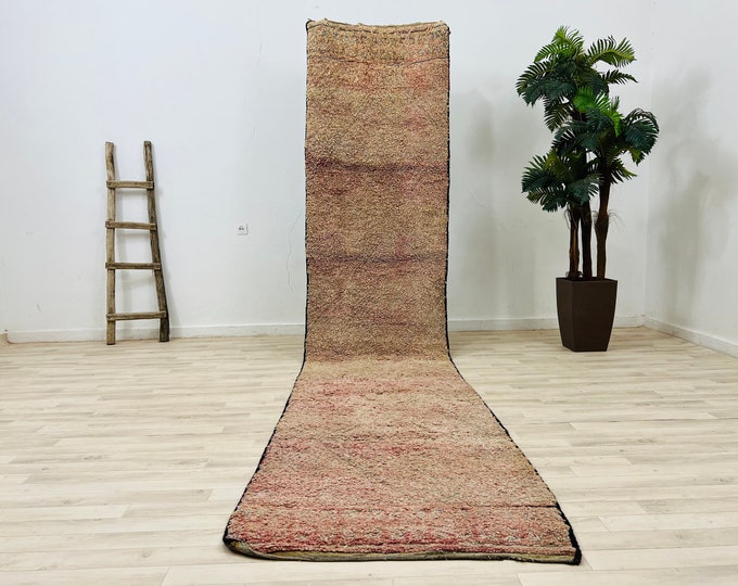 Vintage Faded runner,Handmade Rug,Berber Rug,Moroccan Rug,Tribal Wool Rug,Abstrat Rug 13.4x2.8FT