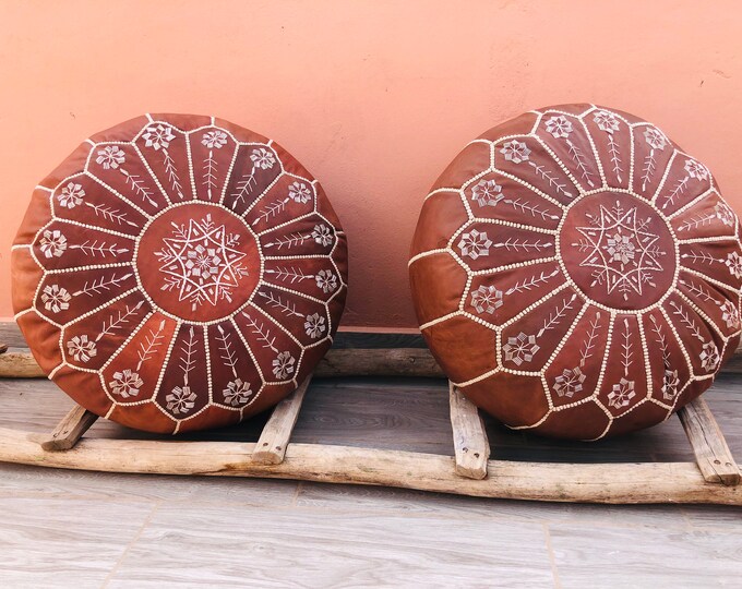 Moroccan leather pouf,ottoman foot stool,luxury pouf,home decor instuffed,both,freeshipping