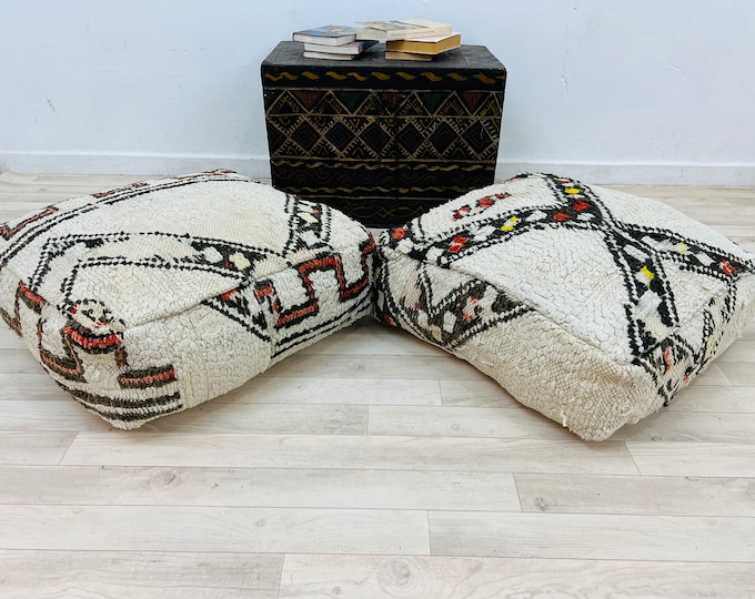 Vintage floor pouf,Handmade wool pouf,Floor cushion moroccan fabric pouf 24" 24" 8" Inches