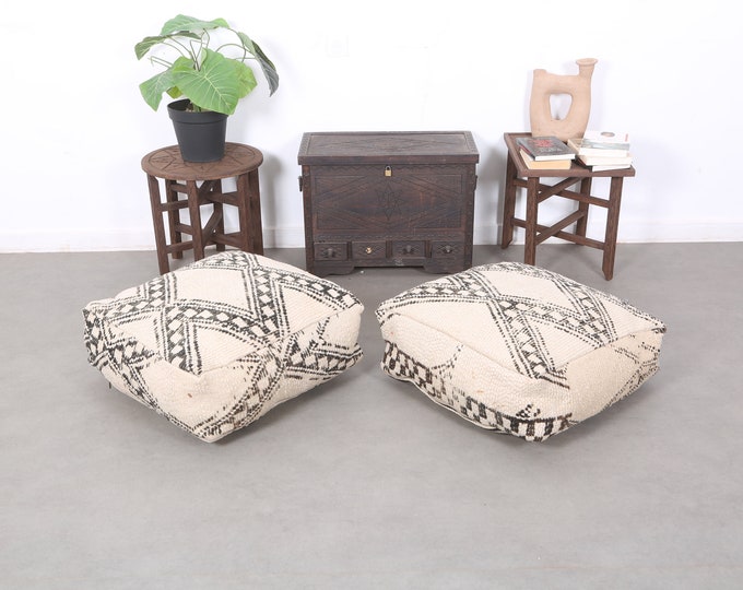Handmade Kilim Pouf-Vintage Moroccan Pouf-Abstract Pouf-Stool Cover Pouf 24" 24" 8"