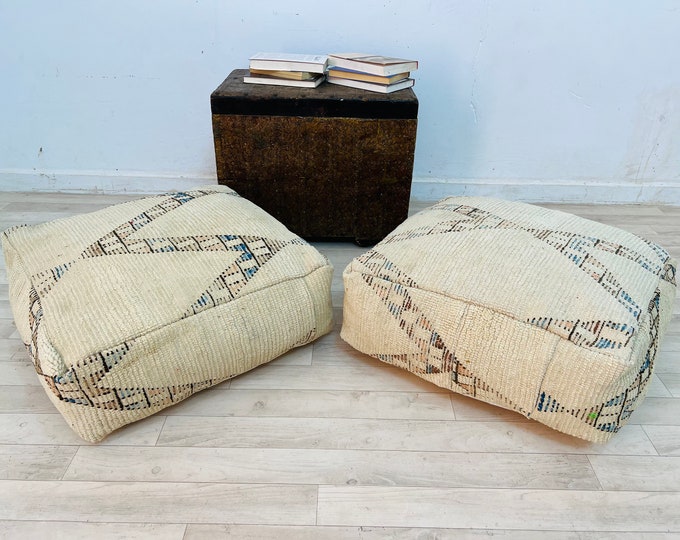 Square Vintage Kilim Pouf-Handmade Pouf-Abstract Pouf-Stool Cover Pouf 24" 24" 8"