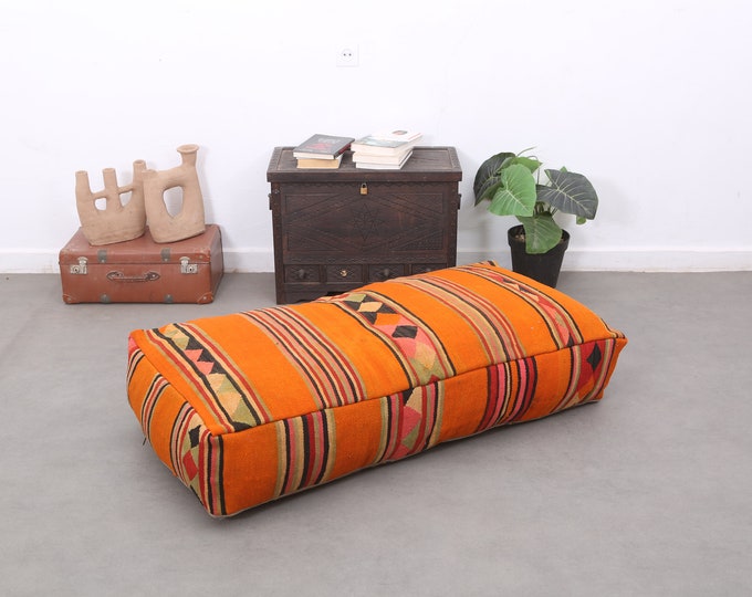 Vintage Moroccan Kilim floor cushion Meditation pouf cover Moroccan Wool pouf 48" 24" 8"