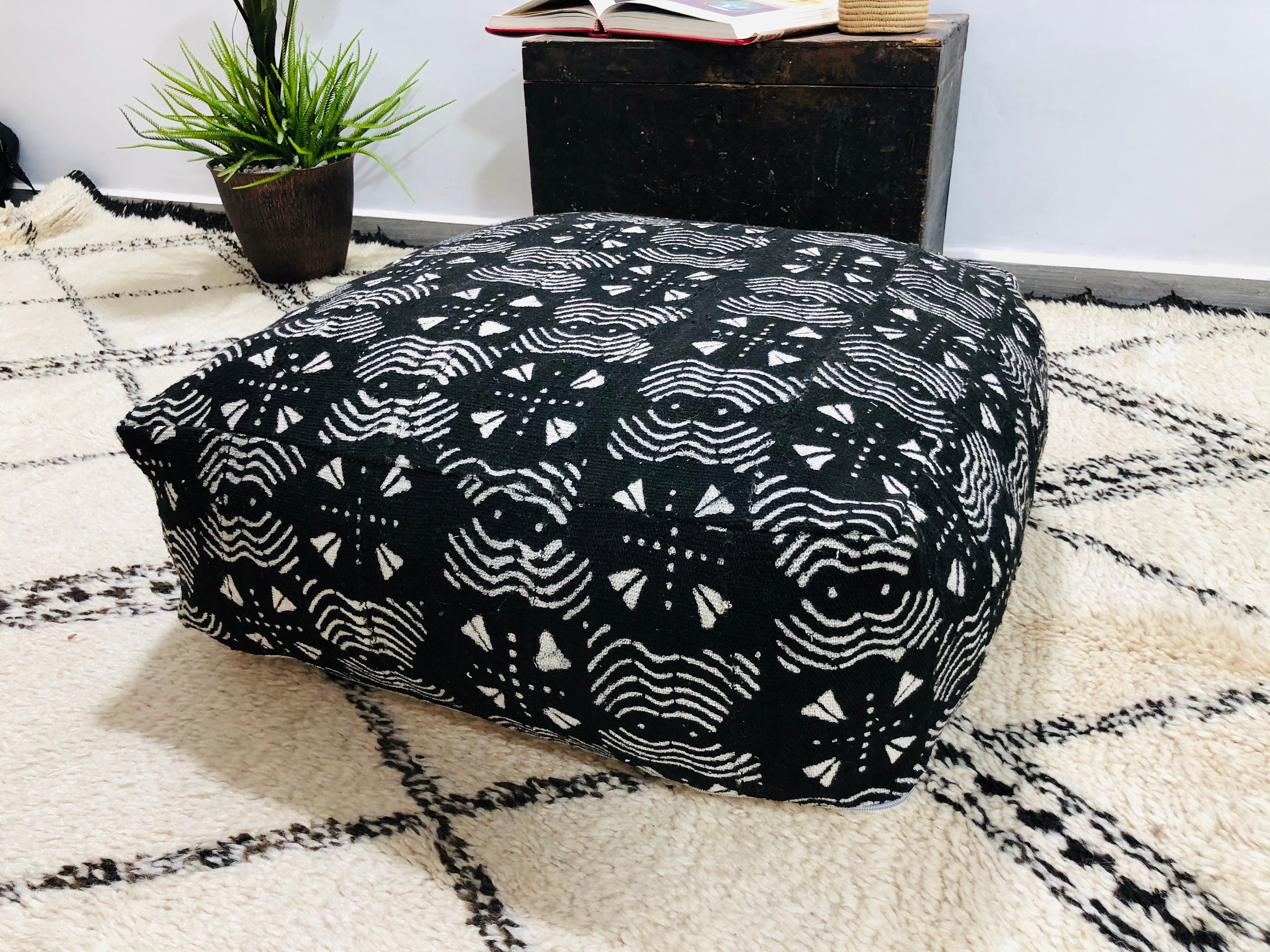 Mother's Day Gifts|Stunning Ottoman Pouf, Mud Cloth Cover Pouffe, Home Decor, Square Cushion, 24x24x