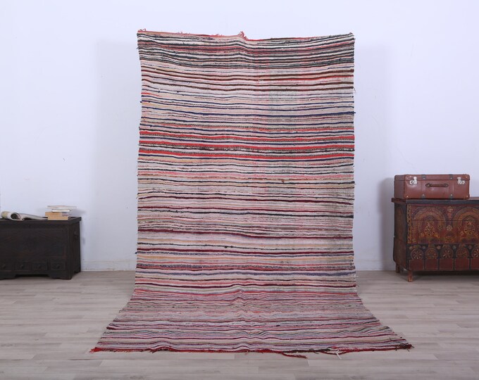 Vintage patterns kilim,Handmade kilim rug,Striped kilim carpet,Livingroom kilim 9.3ft x 5ft