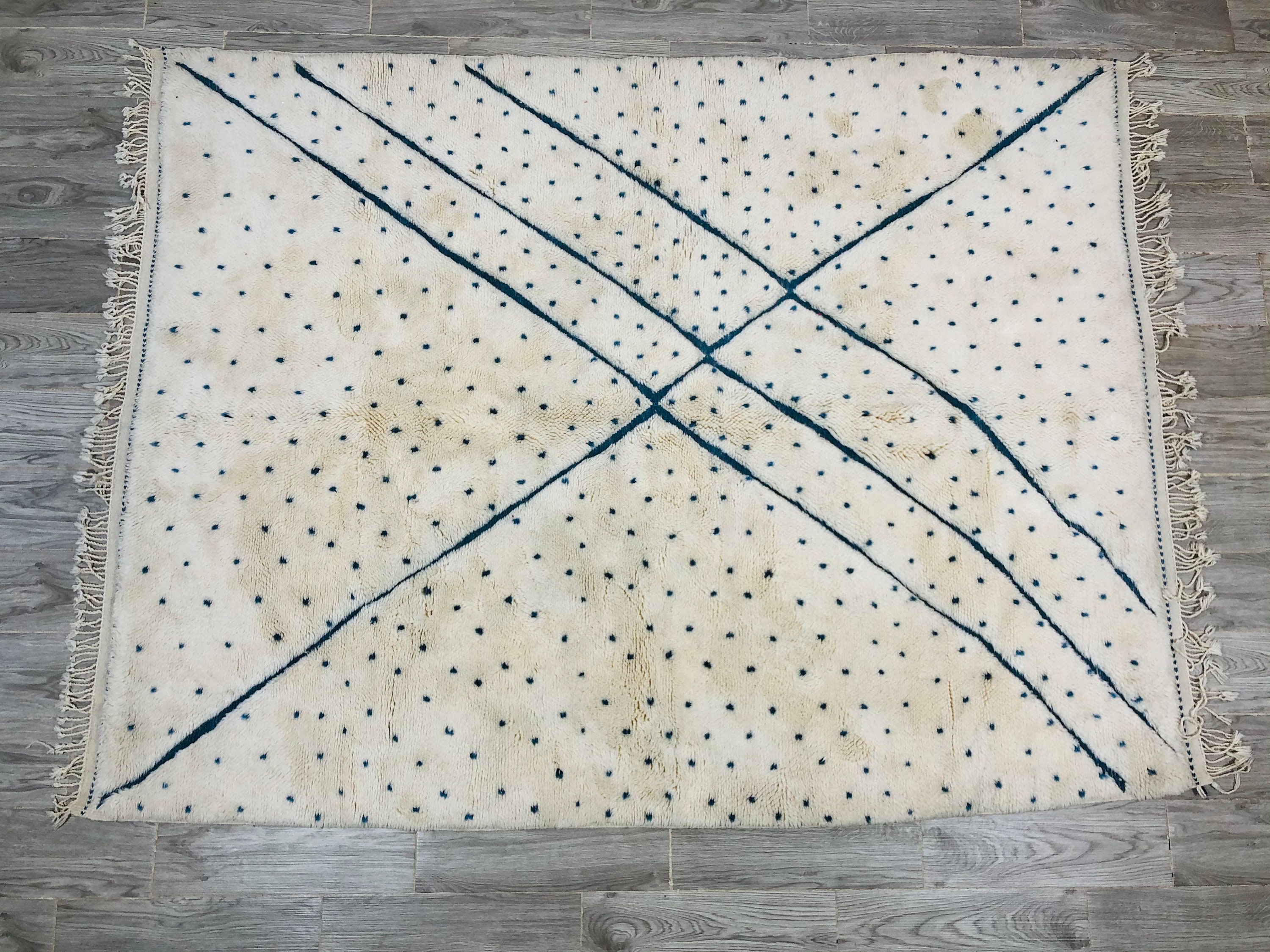 Bleu Beni Ourain Rug-White & Black Rug-Lozenge Rug-Rug 8Ftx6Ft