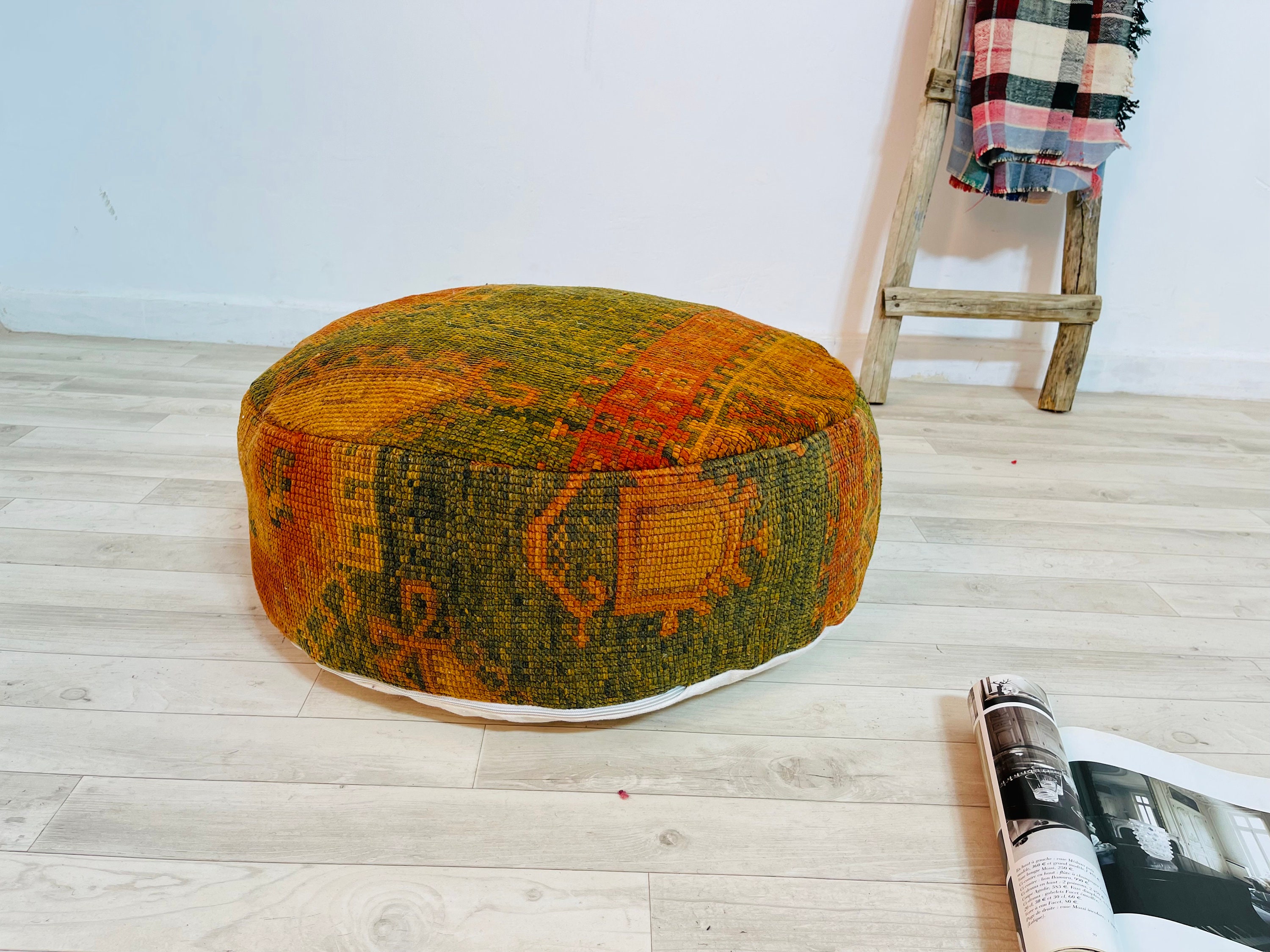 Round Bean Bag Chair-Olive Green Color-Nursery Floor Cushion-Ottoman Decor Pouf-Moroccan Cushion-Apr