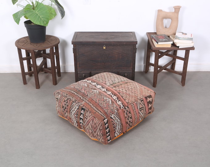 Vintage Kilim Pouf,Moroccan Rug Pouf,Square Pouf,Floor Kilim Cushion24" 24" 8"