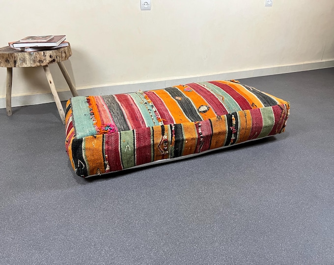 Rectangulare floor cushion vintage floor pouf ottoman pouffe 48" x 24" x 8" FREE SHIPPING