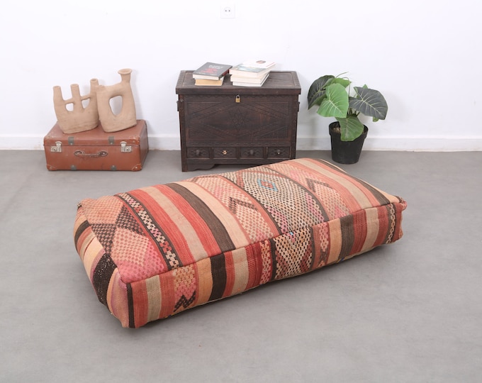 Moroccan old kilim pouf-Floor cushion -ottoman pouf 48" 24" 8"