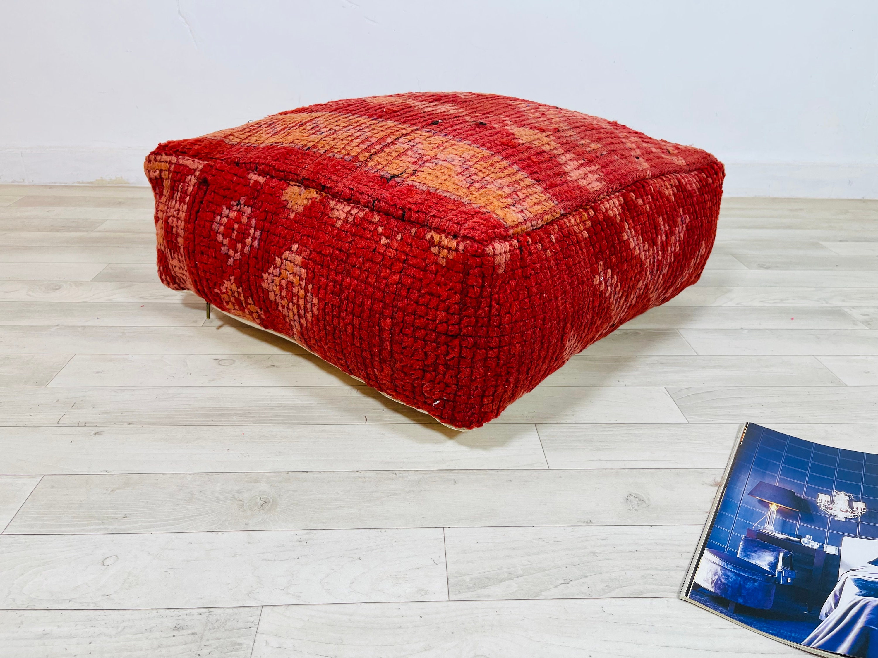 Floor Pillow Seating_Moroccan Ottoman Chair_Berber Cushion_Hand Made Rug Cover_Moroccan Pouf