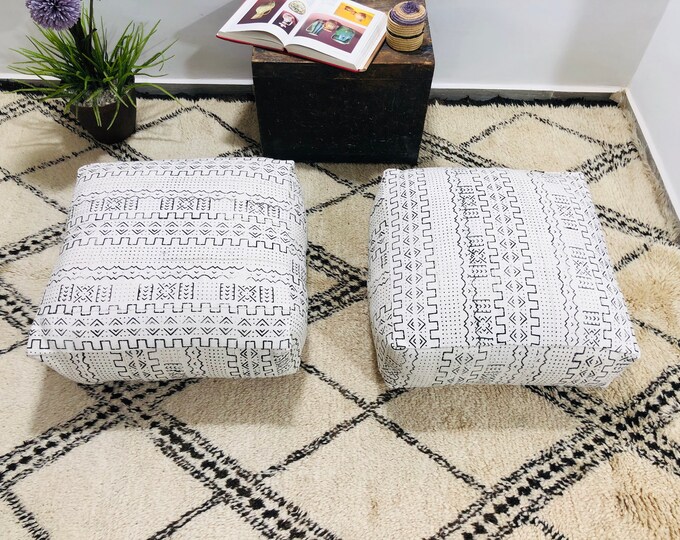African Fabric Pouf,Black white cushion,Ottoman square pouf For Livingroom,24x24x8Inch