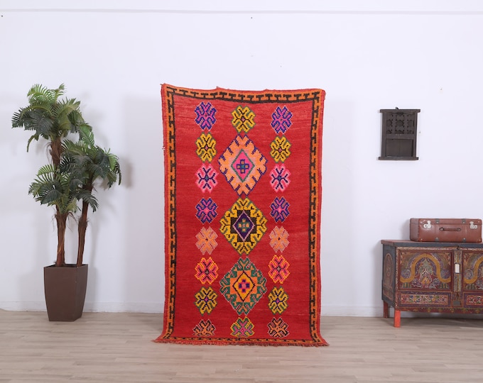 Moroccan Colorful Rug,berber rug ,Authentic vintage rug,handmade carpet 6.8 FT x 4 FT