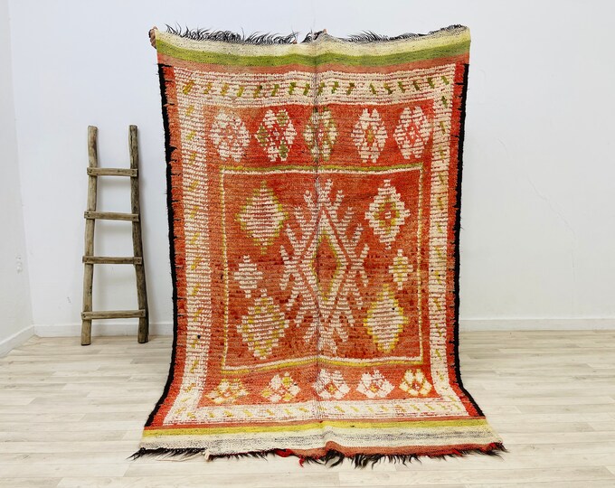 7.4'x 4.9'Moroccan Vintage Tribal Rug Berber Geometric Design Free shipping
