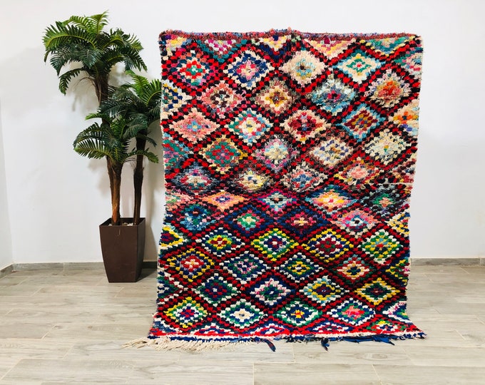 Boucherouite rug 6x4,Moroccan rug,Multicolor rug, Vintage rug,Carpeting,Teppich,Freeshipping