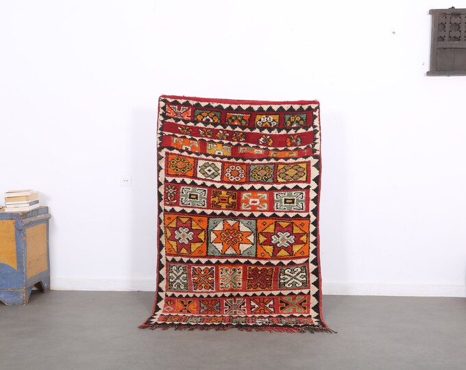 Moroccan colorful rug,Wool carpet,Vintage boujaad rug,Small berber rug 5 FT x 3.3 FT