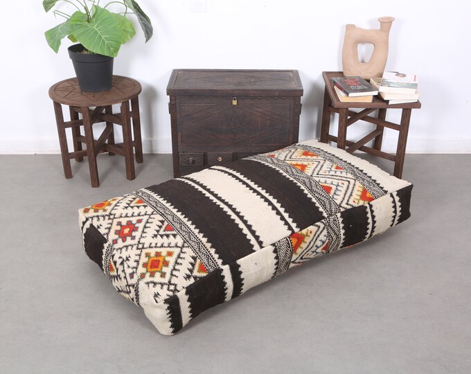 Moroccan unique kilim Pouf,Rectangular Floor Cushion,Ottoman Pouf 48 x 24 x 8 Inches Free shipping