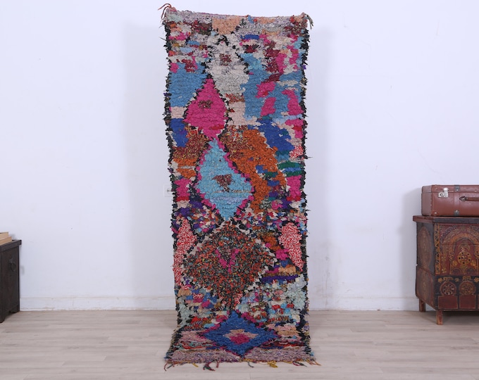 Boucherouite berber rug,handmade boucherouite rug, decor boucherouite rug,7.5x2.4FT