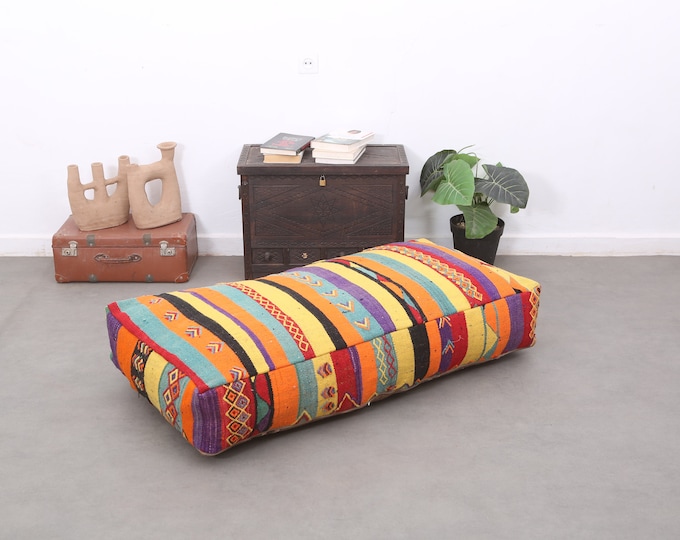 Colorful Moroccan pouf-Handmade floor pouf-kilim pouf -rectangular pouf 48" x 24" 8" Inches