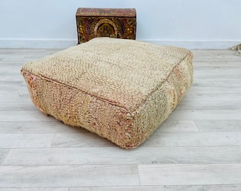Vintage square floor pouf berber moroccan pouf faded wool pouffe 24&quot; 24&quot; 8&quot; Inches