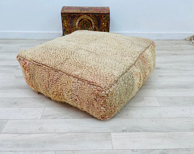 Vintage square floor pouf berber moroccan pouf faded wool pouffe 24" 24" 8" Inches