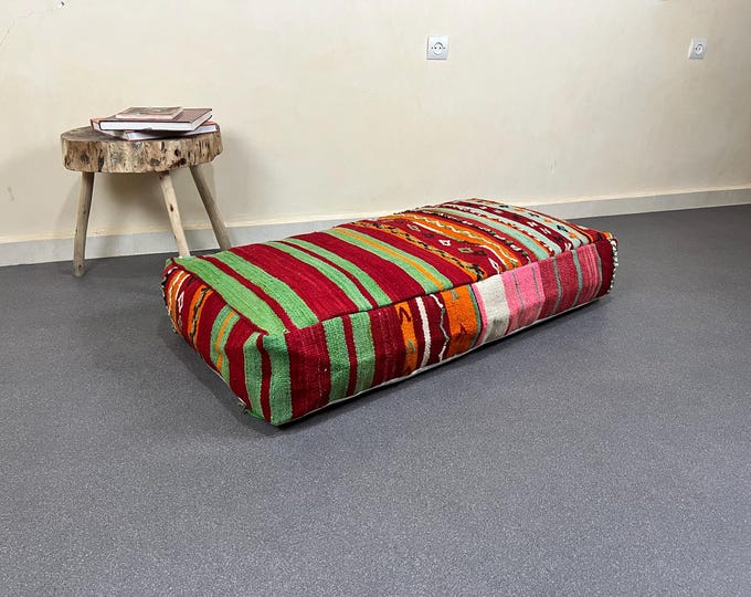 Rectangulare floor cushion vintage floor pouf ottoman pouffe 48" x 24" x 8" FREE SHIPPING