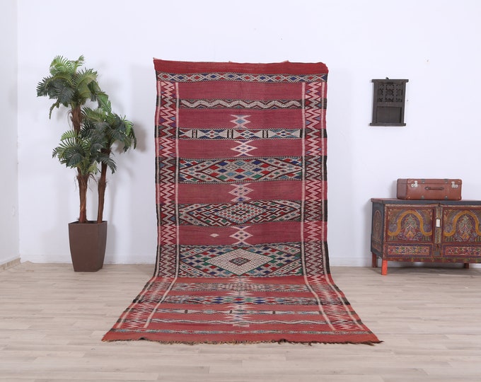 Moroccan kilim,bohemain kilim,berber kilim rug,tribal Handmade kilim,Area kilim,office kilim,Old rug 11.3ft x 5ft