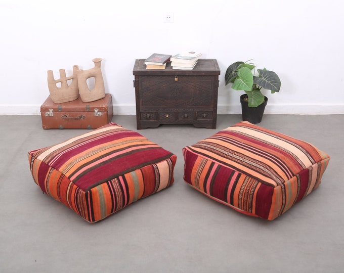 Moroccan Fine kilim pouf,ottoman cushion,Handmade carpet pouf pillow covers 24" 24" 8" Inches