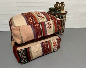 Square Moroccan kilim Floor cushions ottoman pouf covers berber pouf cases  24" x 24" x 8"