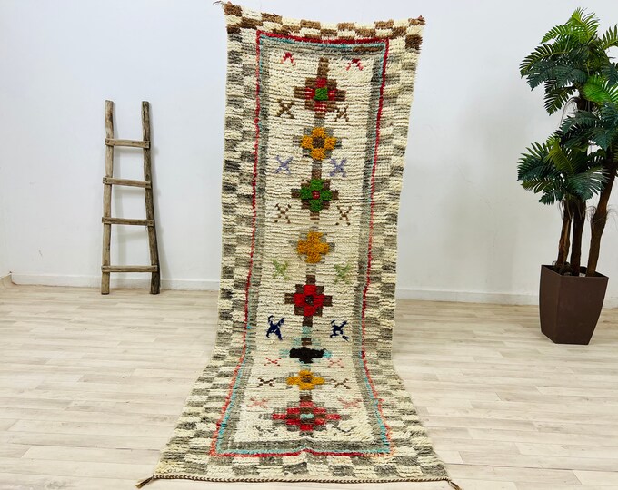 Runner moroccan rug,genuine wool rug,Tribal handmade rug,contempory berber rug 9.3ft x 3.2ft