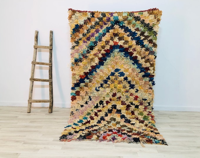 Abstract rug_Boucherouite carpet_Organic Boho rug_Area Boucherouite geometric rug 6.8'x4' feet Freeshipping