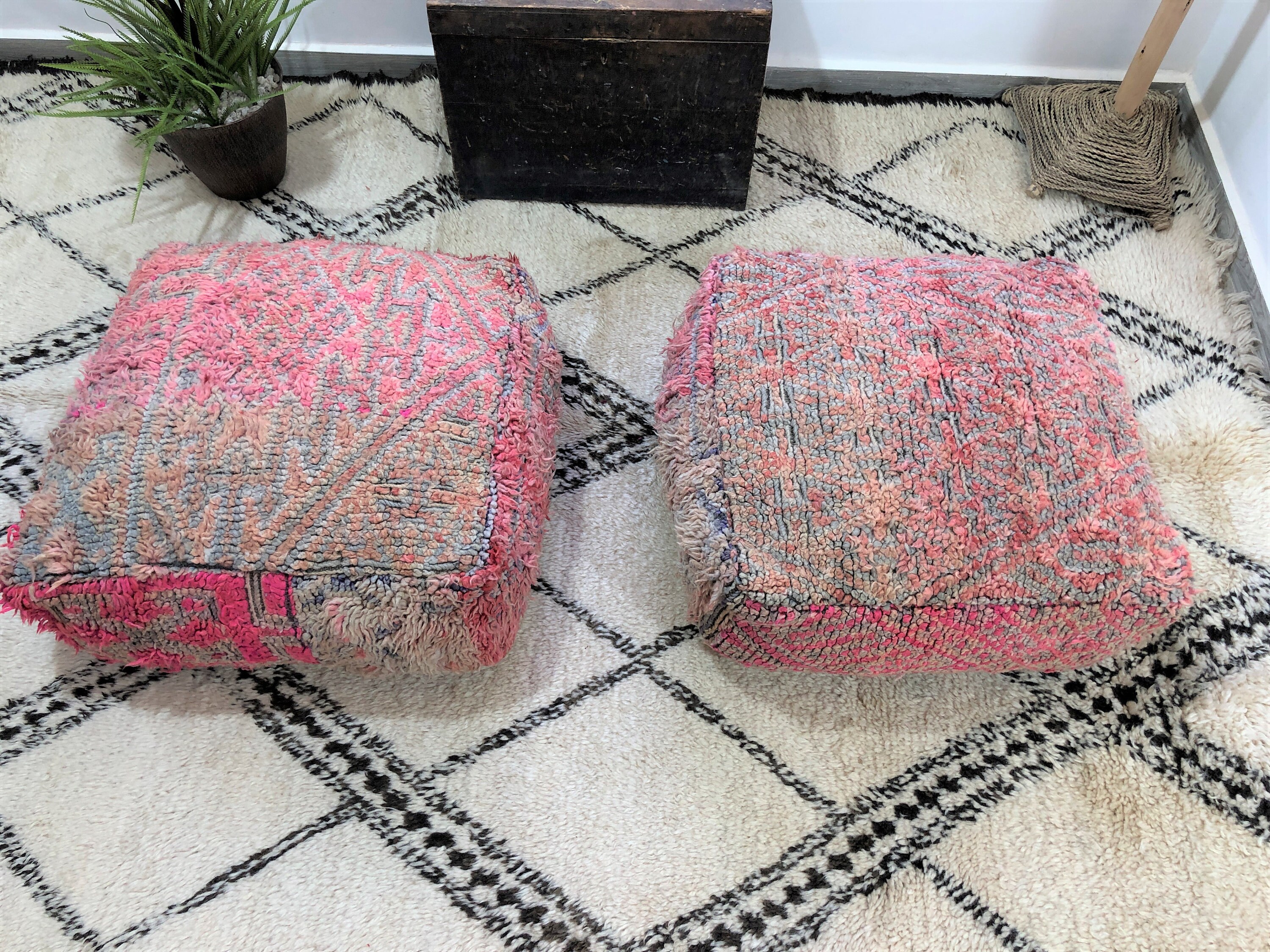 Moroccan Boho Pouf, Ottoman Floor For Livingroom, Cushion Covers 24x24x8, Area Pouffe, Fast Delivery
