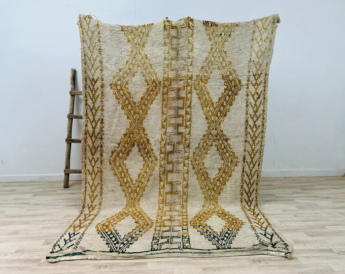 Vintage Beni ourain Moroccan Rug 1980's-Tribal Wool Rug-Berber Area Rug 8.2 x5.8 FT/Free shipping