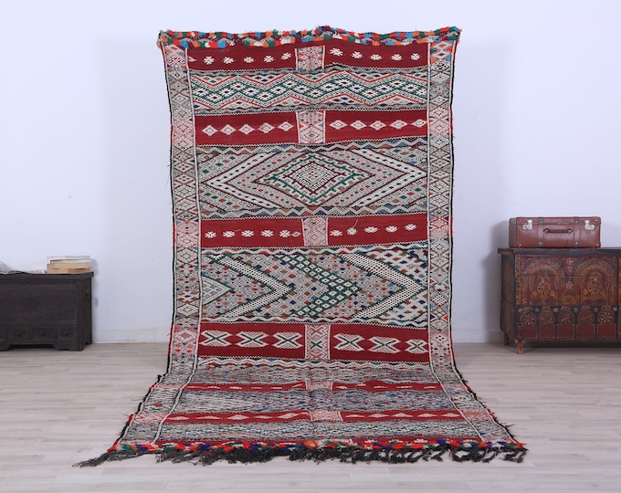 Moroccan kilim rug, wool kilim rug, Art deco kilim rug, decorative kilim rug 11.4x5.1FT