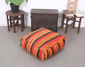 Handmade Moroccan floor cushion Ottoman kilim pouf 24" x 24" x 8" Freeshipping