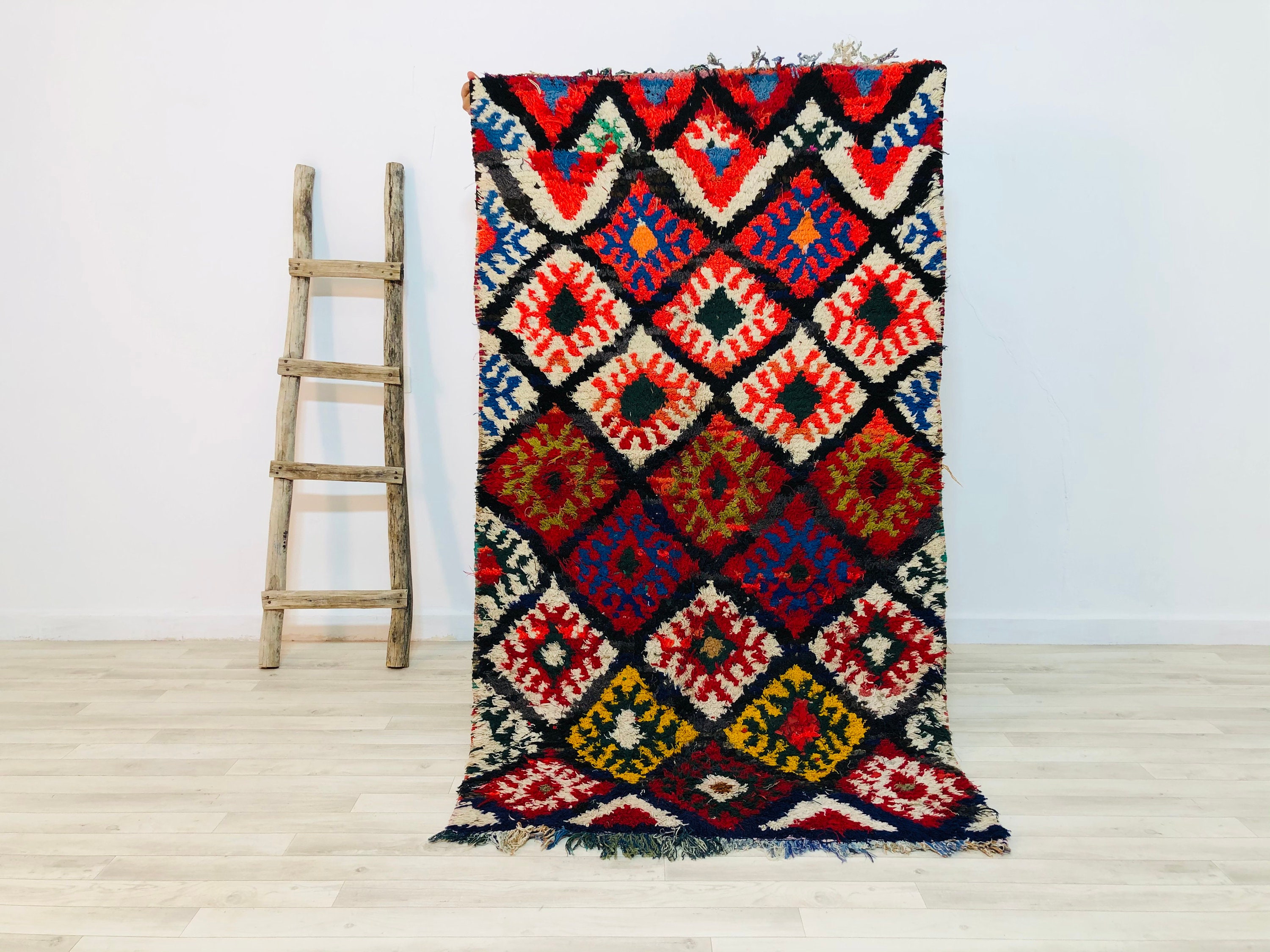 Boucherouite Rug 6x3.5 Feet Multicolor Organic Teppich Made From Morocco Freeshipping