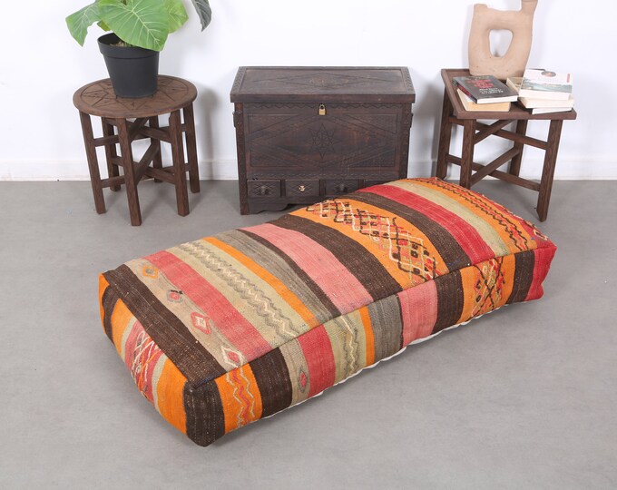 Moroccan kilim pouf-Vintage Floor cushion -Amazing ottoman pouf 48" 24" 8"