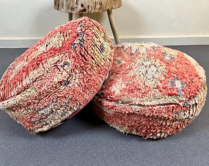 Set of 2 round pouf, floor cushions, Moroccan wool pouf 24 x 24 x 8 Inches