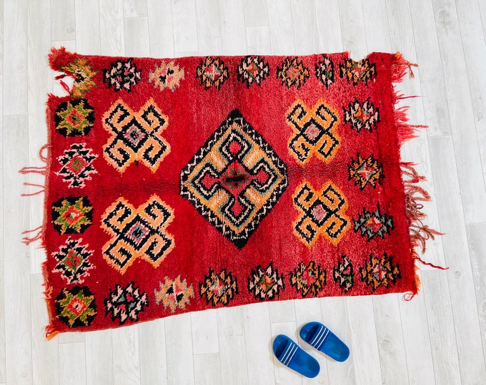 Vintage Small rug Organic Rug,Bho Wool Rug,Dark Red Rug,Kitchen Rug 3.8x2.6 Ft=82x117cm"FREE REPAIR""