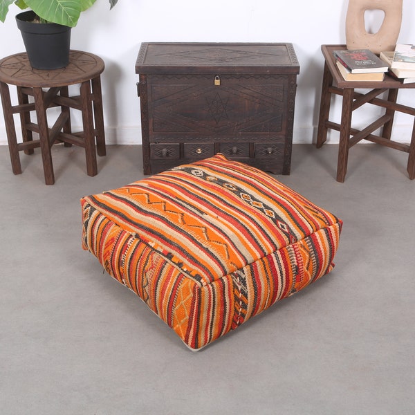 Cuhsion wool pouf, floor ottoman cushion pillow vintage pouf home decor pouf 24" 24" 8"