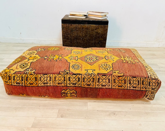 Amazing large Floor Cushion Cover-Vintage Kilim Pouf-Ottoman Pouf 48" x 24" x 8"