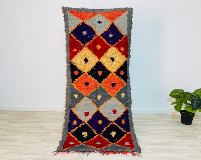 Tribal Boucherouite Moroccan Rug 6.4x2.9Ft colorful rug abstract rug