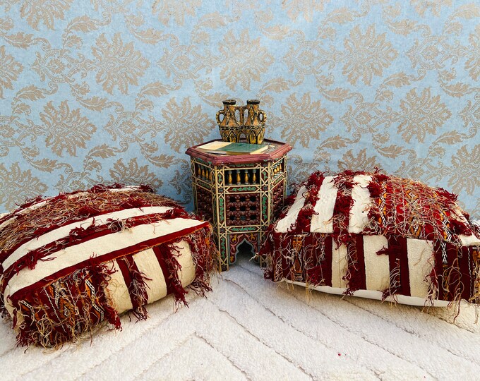 Moroccan kilim floor cushions handmade poufs stool covers ottoman pouffe  24" 24" 8" Inches