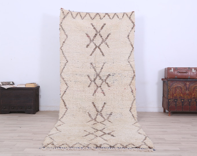 Abstract Moroccan Rug-Vintage Wool Rug-Handmade Wool Rug-Teppich Rug 9.6 x 3.9 FT-FREESHIPPING