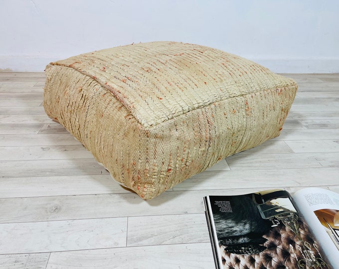 Vintage Square Moroccan Pouf/70s,Ottoman stool for living room,Aprox 24"24"8"