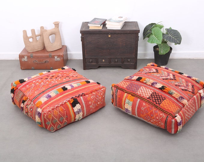 Berber wool pouf,Moroccan ottoman cushion,Handmade carpet pouf 24" 24" 8" Inches