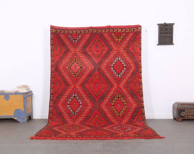 Antique Moroccan rug,vintage berber carpet,Authentic red rug9.5 FT x 6 FT