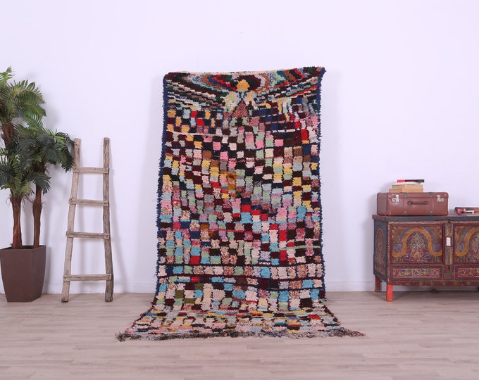 Berber Vintage rug Moroccan Boucherouite Rug Area Rug Colorful Rug 8.2 x 4.3FT